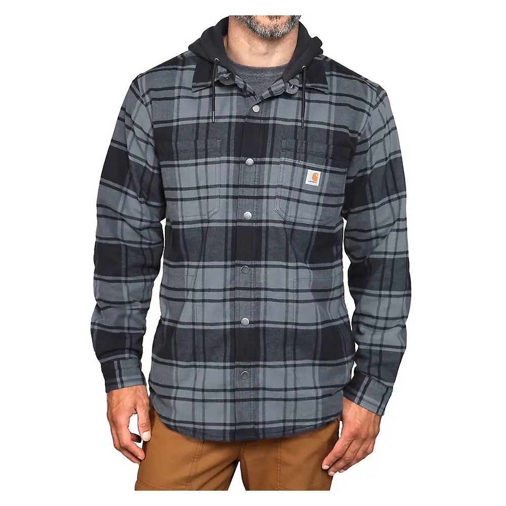 Carhartt Rugged Flex Relaxed Fit Hooded Flannel Shirt Jacket Men XL Fleece Lined